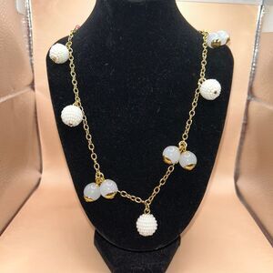 J. Crew Gold Tone White Orb Station Necklace 30"